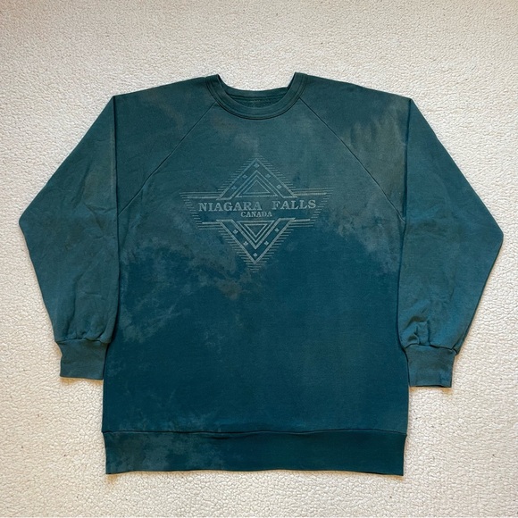 Vintage 80s Ultra Distressed/Faded Niagara Falls Art Deco Puff Print Crewneck - Picture 1 of 6